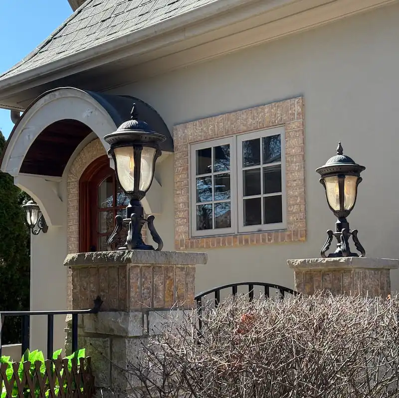 Elegant house entrance with lanterns and new windows in Arlington Heights, IL.